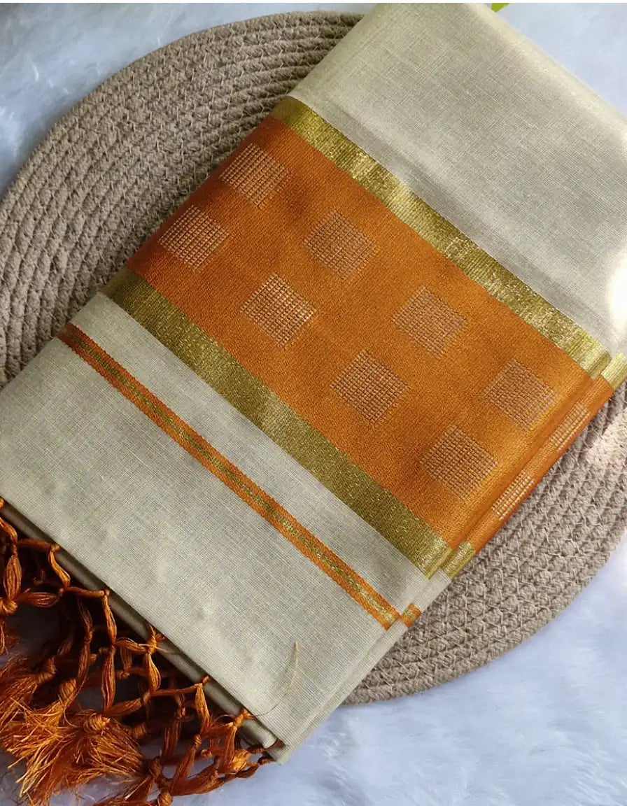 Traditional Katam Design Kerala kasavu saree